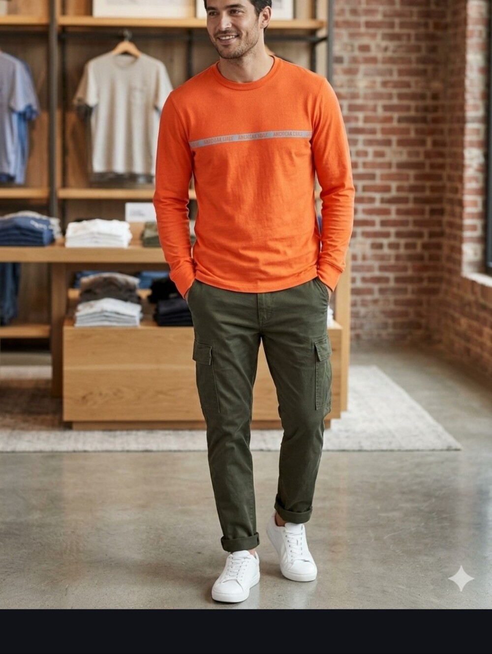 Men's High-Visibility Orange Long-Sleeve Shirt